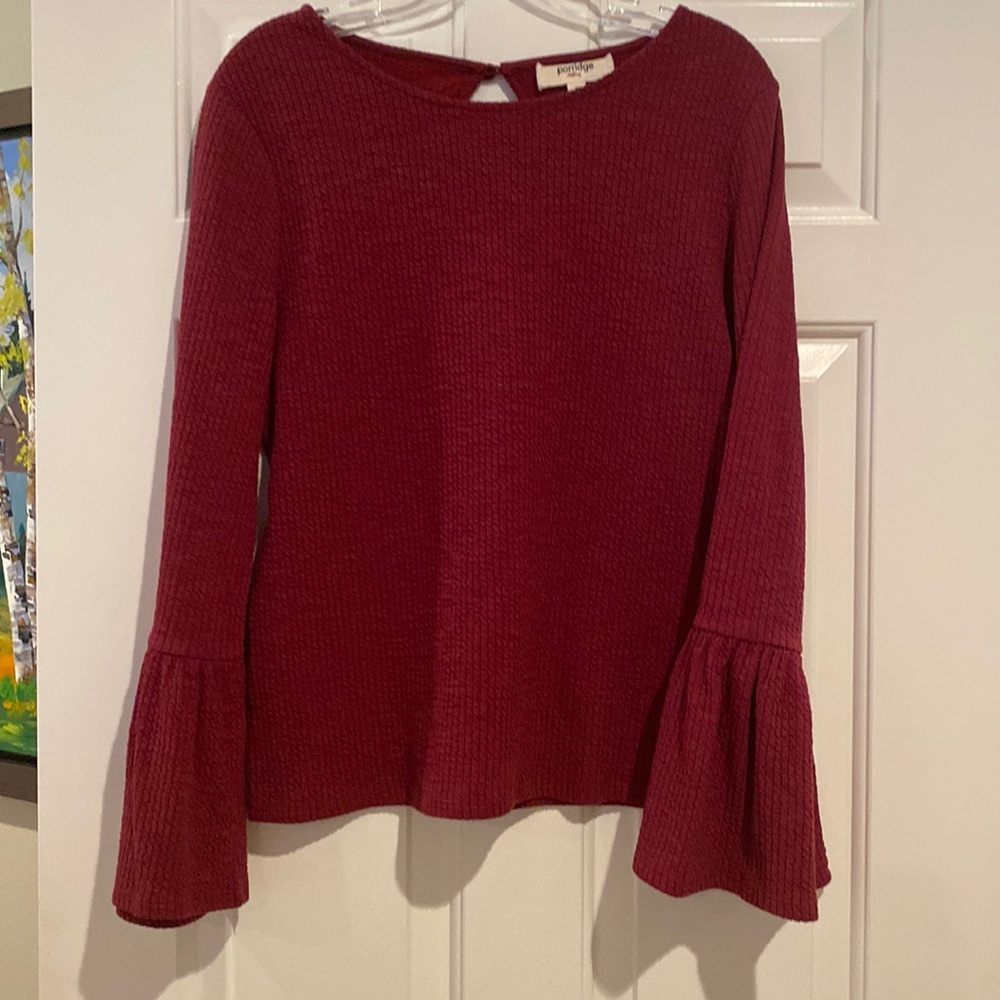 Cranberry mini cable knit bell sleeve top